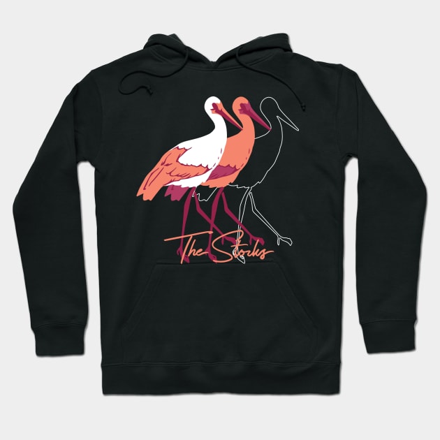 Red and White Stork Birds Illustration Hoodie by FlinArt